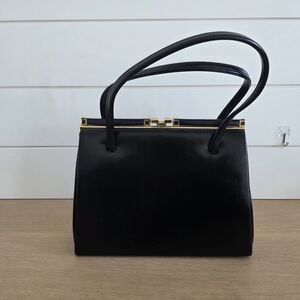 Vintage 60s Made in England Black Leather Handbag